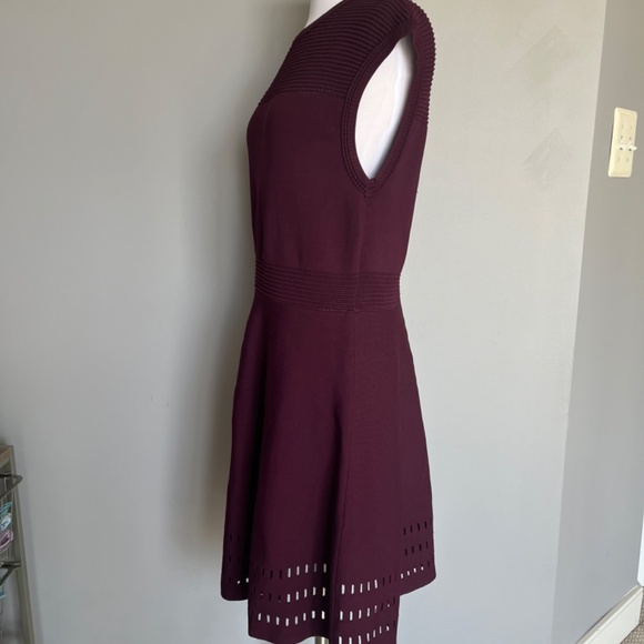 Ted Baker Maroon Aubrey Skater A-line Eyelet Knit Cocktail Burgundy Dress Large - Picture 11 of 13